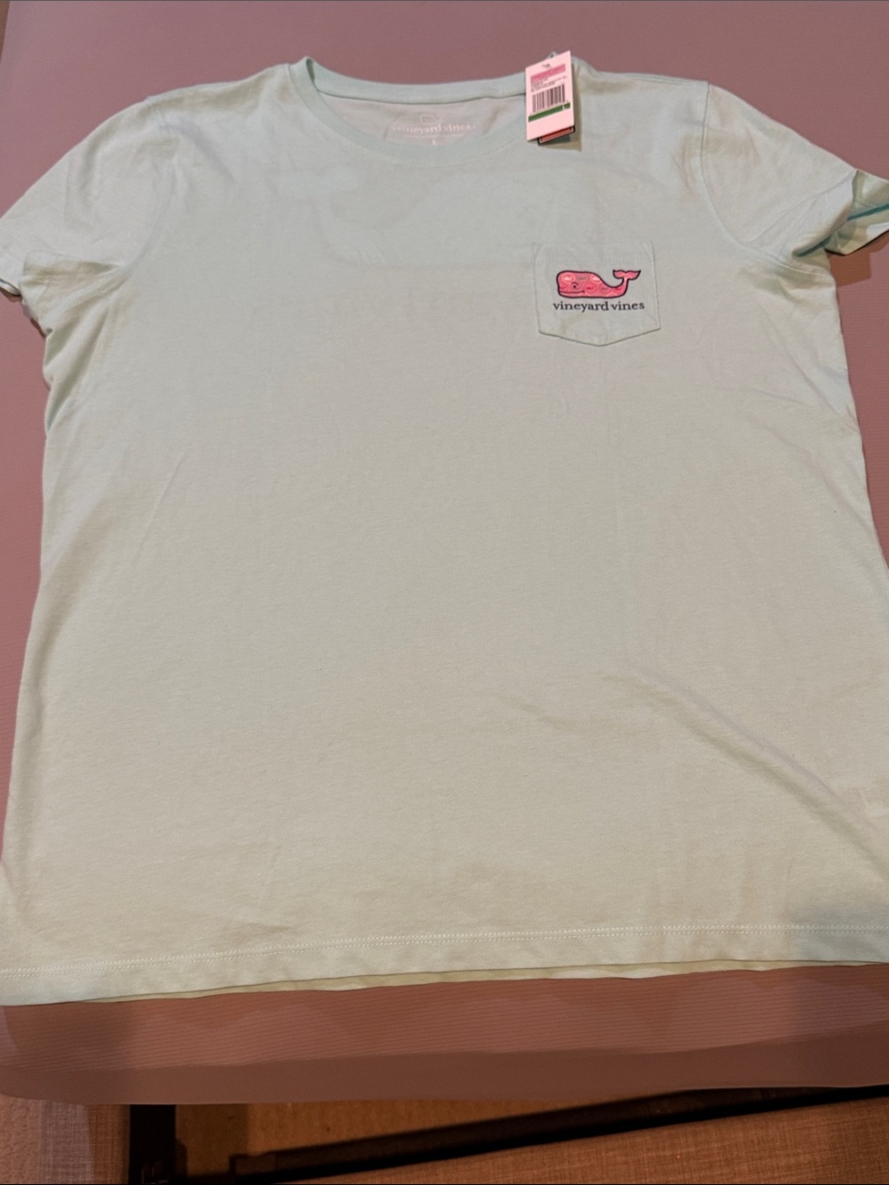 Vineyard Vines Short-Sleeve Pocket Tee in Mint Green with Pink Whale